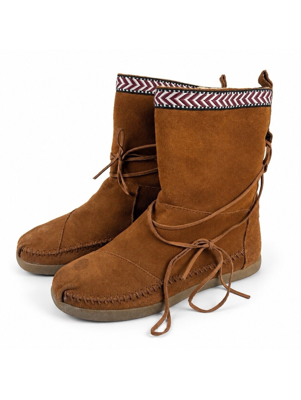TOMS Women’s Size 8 Brown Suede Moccasin Boots Faux Fur Lined Wrap Tie